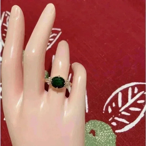 Gorgeous Bridgerton Era Look 18k Gold Over Silver Emerald White Sapphire Set - Picture 10 of 13